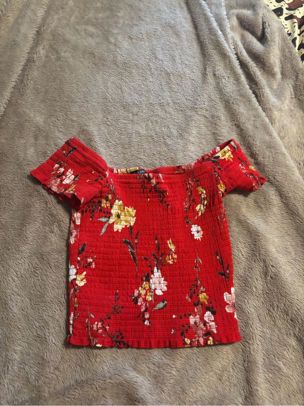 Dynamite Red Floral Off-Shoulder Crop Top